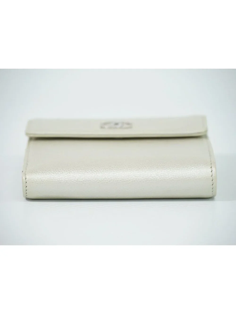Chanel CC Logo Bifold Wallet Compact Leather Pearl White